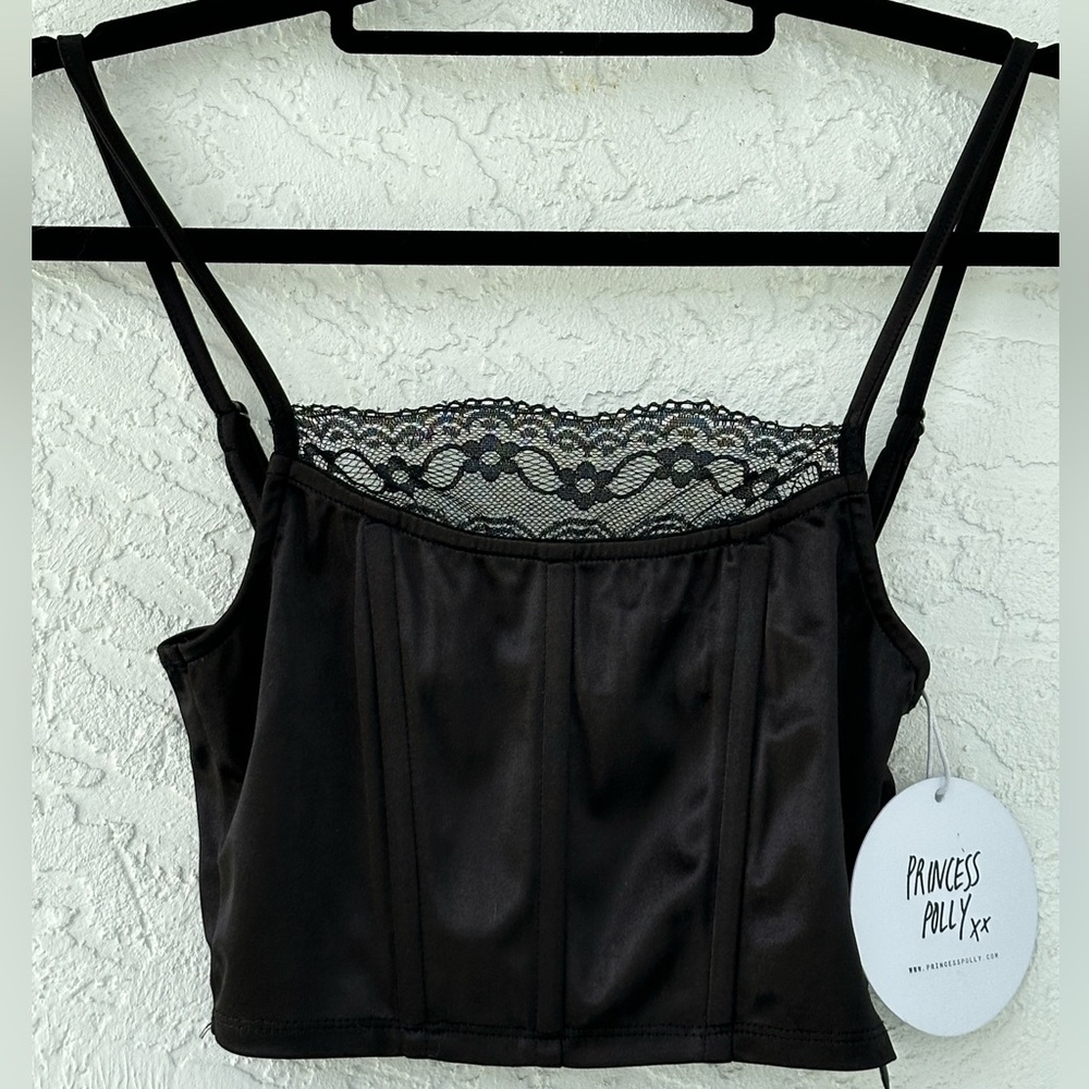 Princess Polly Crop Lace Top Black Size 2 NWT